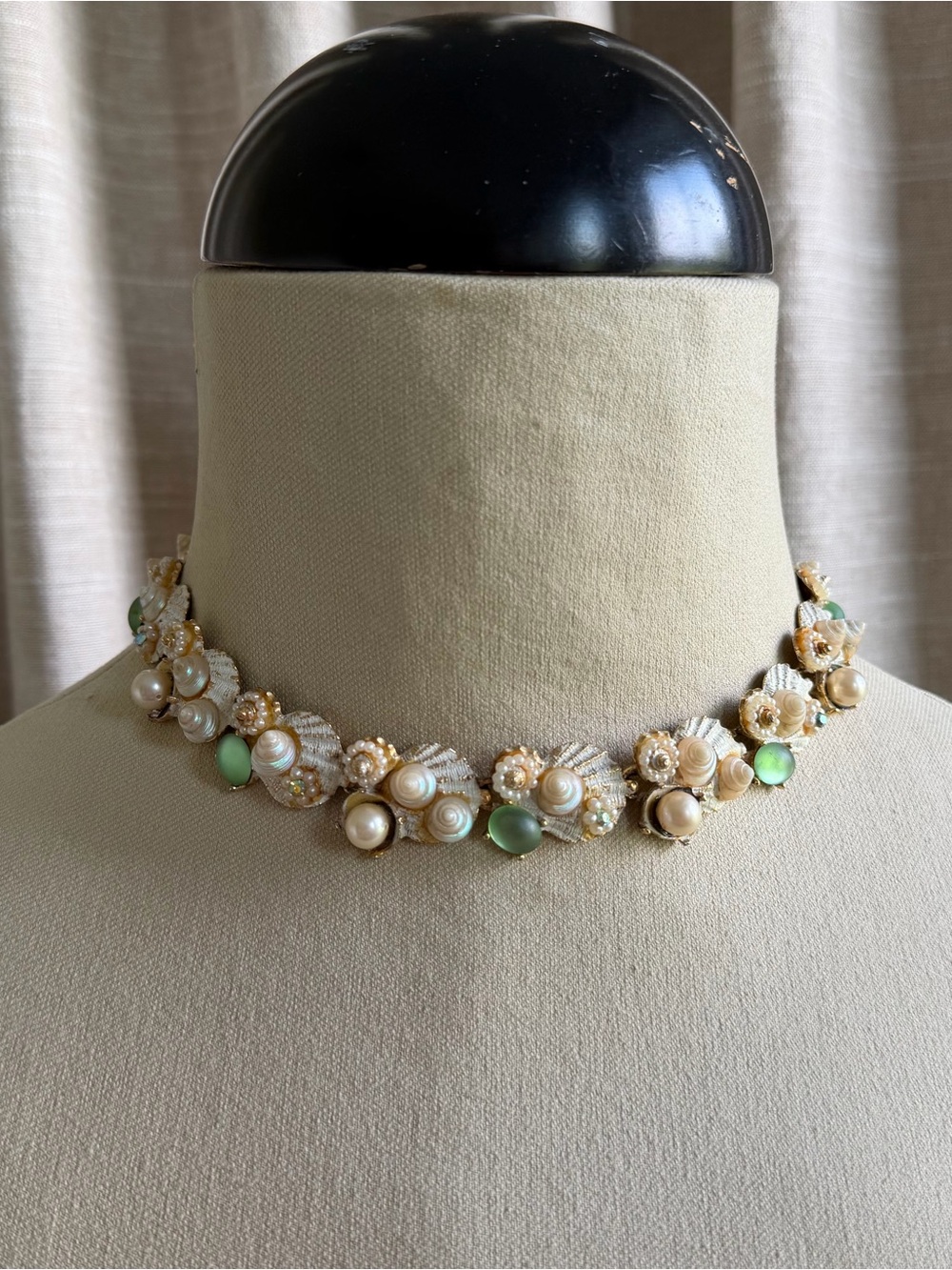 Green Shell-Accent Statement Necklace Set - Gold-Tone Floral Design